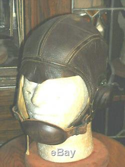 Us Navy Ww2 1092 Flight Pilot Helmet Sz 7 1/4 Th 37 Repro Reciever & Loom