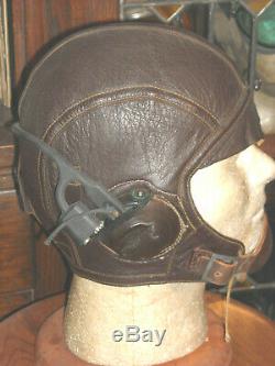 Us Navy Ww2 1092 Flight Pilot Helmet Sz 7 1/4 Th 37 Repro Reciever & Loom