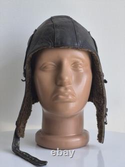 VTG USSR Air Force Leather Winter Pilot Flight Helmet / Aviator Hat, M size