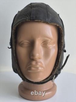 VTG USSR Air Force Leather Winter Pilot Flight Helmet / Aviator Hat, M size