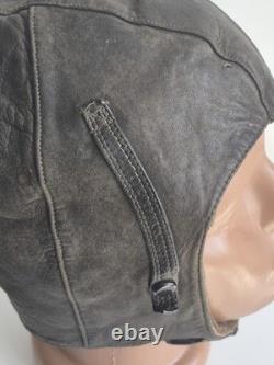 VTG USSR Air Force Leather Winter Pilot Flight Helmet / Aviator Hat, M size