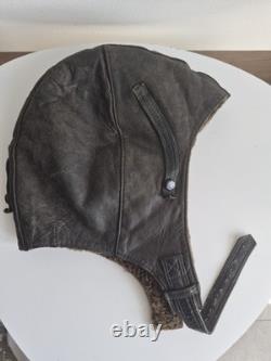 VTG USSR Air Force Leather Winter Pilot Flight Helmet / Aviator Hat, M size