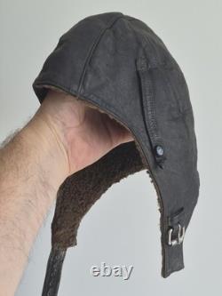 VTG USSR Air Force Leather Winter Pilot Flight Helmet / Aviator Hat, M size