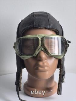 VTG USSR Air Force Leather Winter Pilot Flight Helmet / Aviator Hat, M size
