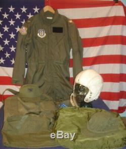 Vietnam Id'd Pilot Flight Suit, Rare Mb3 Helmet, Kit Bag, Helmet Bag, Caps, Bag