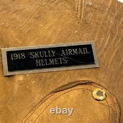 Vintage 1918 Skull Leather Aviator Flight Cap Pilot Helmet Military Tan #69