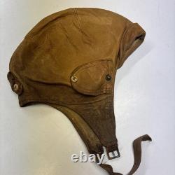 Vintage 1918 Skull Leather Aviator Flight Cap Pilot Helmet Military Tan #69