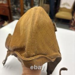 Vintage 1918 Skull Leather Aviator Flight Cap Pilot Helmet Military Tan #69