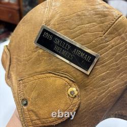Vintage 1918 Skull Leather Aviator Flight Cap Pilot Helmet Military Tan #69
