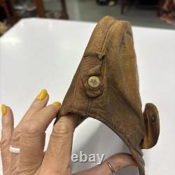 Vintage 1918 Skull Leather Aviator Flight Cap Pilot Helmet Military Tan #69