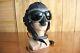 Vintage 1960's chinese pilot leather flight helmet, throat microphone, goggles