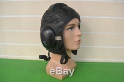 Vintage Air Force Fighter Pilot Flight Helmet, Black Leather Cap
