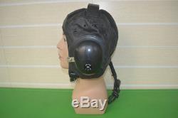 Vintage Air Force Fighter Pilot Flight Helmet, Black Leather Cap