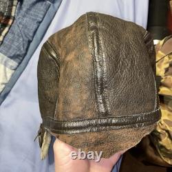 Vintage Avirex Leather Aviator Flight Helmet Hat Cap Made In USA- Missing Strap