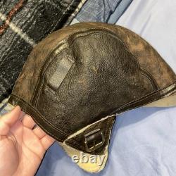 Vintage Avirex Leather Aviator Flight Helmet Hat Cap Made In USA- Missing Strap