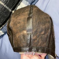 Vintage Avirex Leather Aviator Flight Helmet Hat Cap Made In USA- Missing Strap