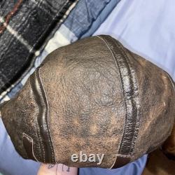 Vintage Avirex Leather Aviator Flight Helmet Hat Cap Made In USA- Missing Strap