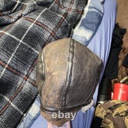 Vintage Avirex Leather Aviator Flight Helmet Hat Cap Made In USA- Missing Strap