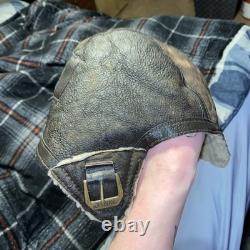 Vintage Avirex Leather Aviator Flight Helmet Hat Cap Made In USA- Missing Strap