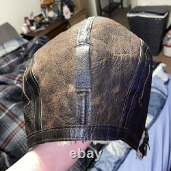 Vintage Avirex Leather Aviator Flight Helmet Hat Cap Made In USA- Missing Strap
