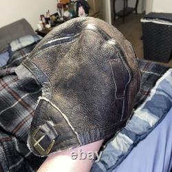 Vintage Avirex Leather Aviator Flight Helmet Hat Cap Made In USA- Missing Strap