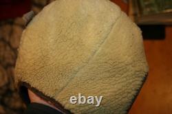 Vintage BOETTGIEL Leather Aviator Flight Helmet Shearling Lined Pat 1928