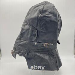 Vintage Black Leather Flight Helmet Aviator Cap Motorcycle Hat Size 60 Prop