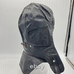 Vintage Black Leather Flight Helmet Aviator Cap Motorcycle Hat Size 60 Prop