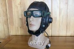 Vintage Chinese Pilot Leather Flight Helmet + Leather Goggles