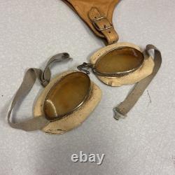 Vintage Leather Aviator Flight Cap Pilot Helmet Goggles Gordon Aerotogs Military