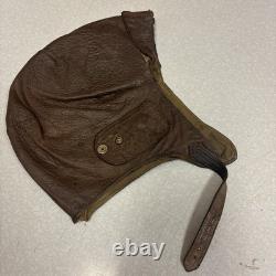 Vintage Leather Aviator Flight Cap Pilot Helmet Military Brown #66