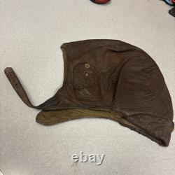 Vintage Leather Aviator Flight Cap Pilot Helmet Military Brown #66
