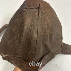 Vintage Leather Aviator Flight Cap Pilot Helmet Military Brown #66