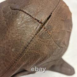 Vintage Leather Aviator Flight Cap Pilot Helmet Military Brown #66