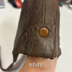 Vintage Leather Aviator Flight Cap Pilot Helmet Military Brown #66