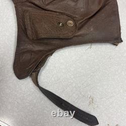 Vintage Leather Aviator Flight Cap Pilot Helmet Military Brown #66