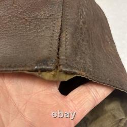 Vintage Leather Aviator Flight Cap Pilot Helmet Military Brown #66