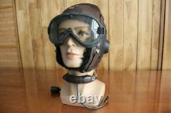 Vintage MiG-15 Pilot Leather Flight Helmet, aviation goggles