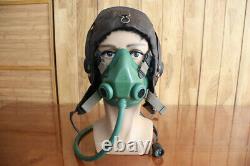 Vintage MiG-15 Pilot Leather Flight Helmet, aviation oxyge mask