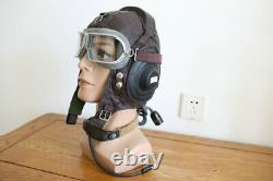 Vintage MiG Fighter Pilot Leather Flight Helmet + Throat Microphone + Goggles