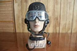 Vintage MiG Fighter Pilot Leather Flight Helmet, Throat Microphone, Goggles