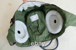 Vintage MiG Fighter Pilot Leather Flight Helmet, Throat Microphone, Goggles