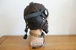 Vintage Mig-15 Pilot Leather Flight Helmet, throat Microphone Goggles