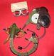 Vintage Pilot Leather Flight Helmet Leather Goggles Oxygen Mask 6505