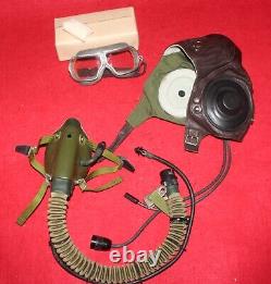 Vintage Pilot Leather Flight Helmet Leather Goggles Oxygen Mask 6505