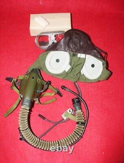 Vintage Pilot Leather Flight Helmet Leather Goggles Oxygen Mask 6505