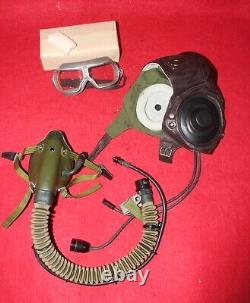 Vintage Pilot Leather Flight Helmet Leather Goggles Oxygen Mask 6505