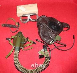 Vintage Pilot Leather Flight Helmet Leather Goggles Oxygen Mask 6505