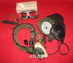 Vintage Pilot Leather Flight Helmet Leather Goggles Oxygen Mask 6505