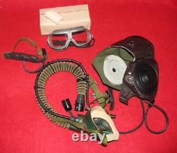 Vintage Pilot Leather Flight Helmet Leather Goggles Oxygen Mask 6505